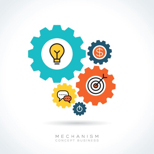 Business start up concept with colorful gear icons vector image