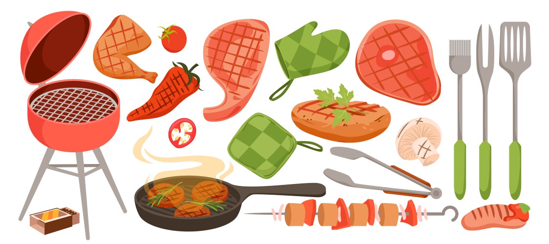 Bbq set hot barbecue grilled food isolated menu vector image