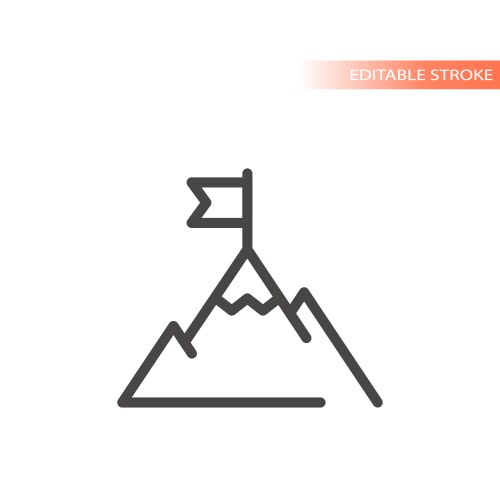 Mountain top or peak with flag line icon vector image