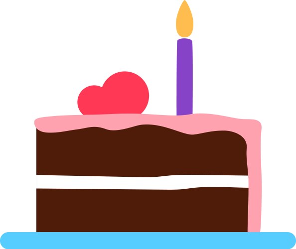 Chocolate cake with burning birthday candle vector image