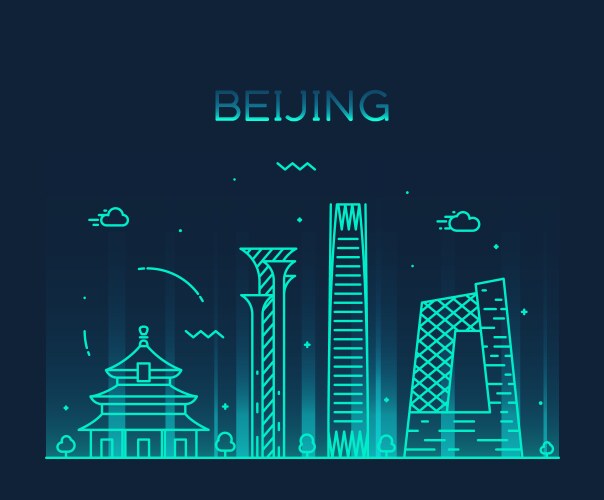 Beijing skyline china linear style city vector image