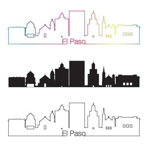 El paso skyline linear style with rainbow vector image