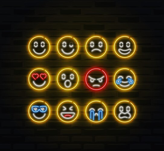 Emoji icon set in outline neon style vector image