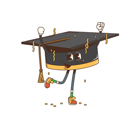 Retro groovy graduate cap student or academic hat vector image