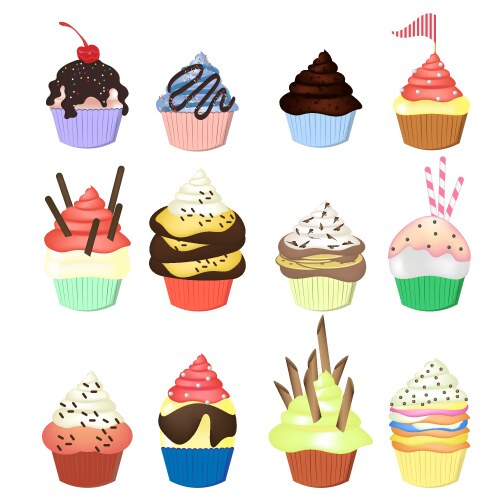 Cupcake set vector image