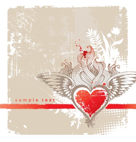 Vintage winged heart vector image