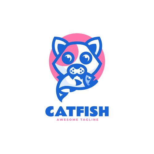 Logo cat fish simple mascot style vector image