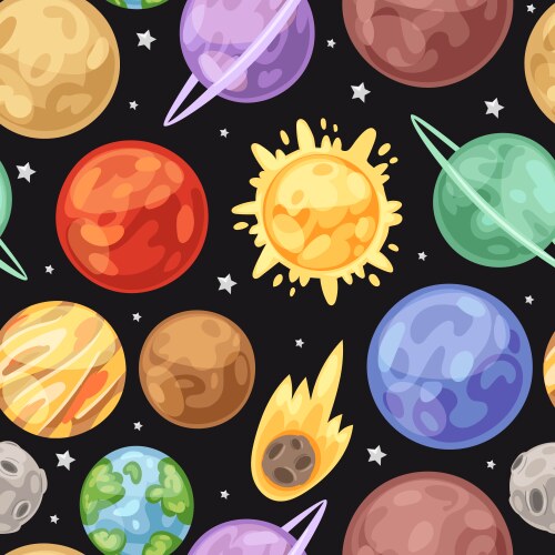 Space universe planets seamless pattern vector image