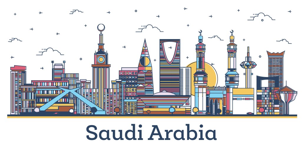 Outline saudi arabia city skyline with colored vector image