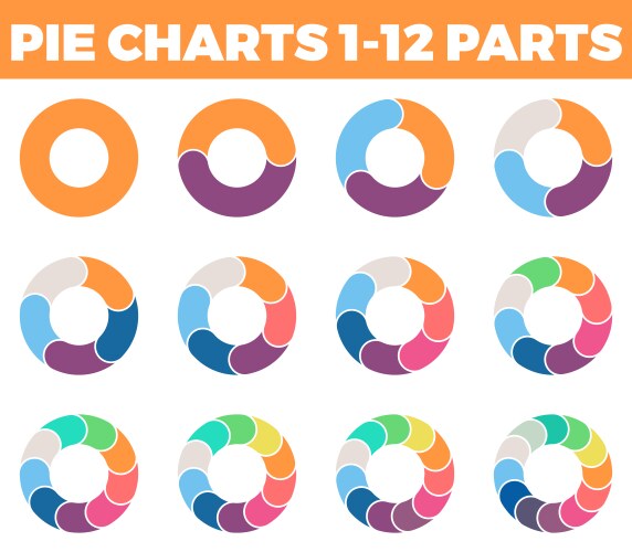 Pir charts for infographics diagrams with 1 - 12 vector image