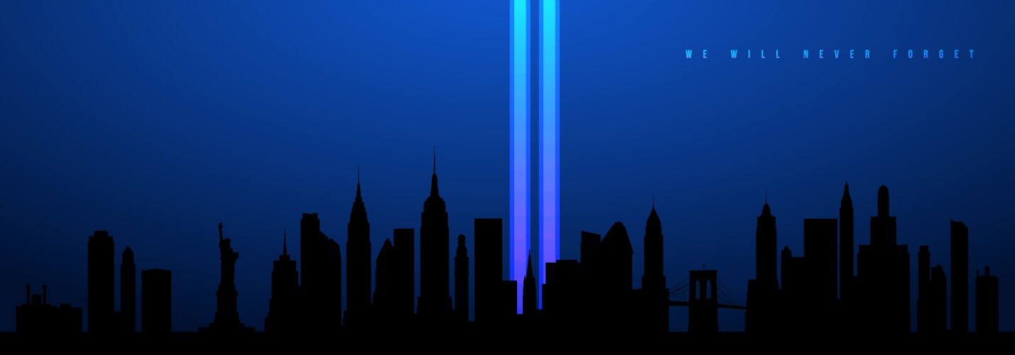 Silhouette of nyc skyline with twin towers light vector image