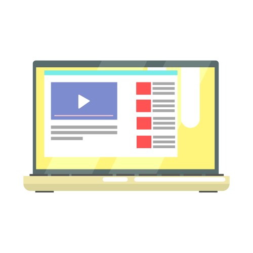 Laptop with internet video on the screen vector image