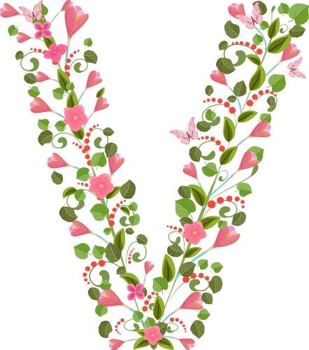 Floral font with spring pink flowers romantic vector image