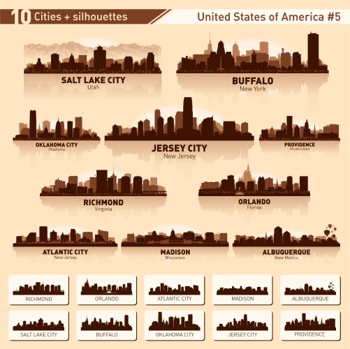 City skyline set 10 silhouettes of usa 5 vector image