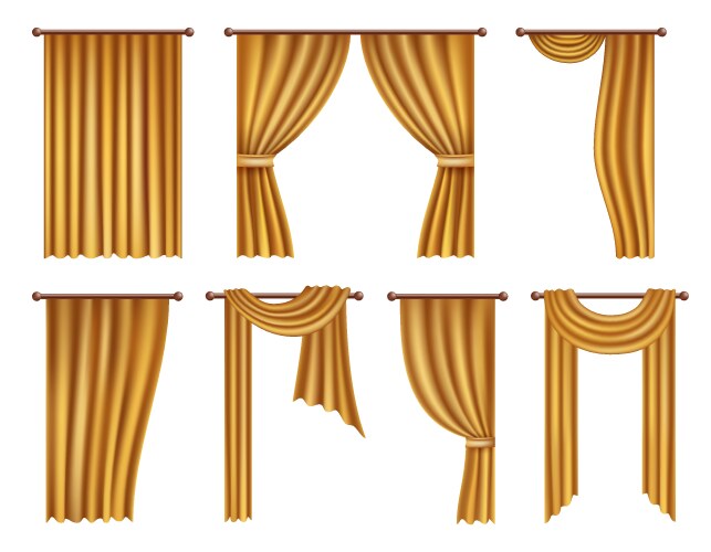 Realistic golden window curtains and drapes vector image