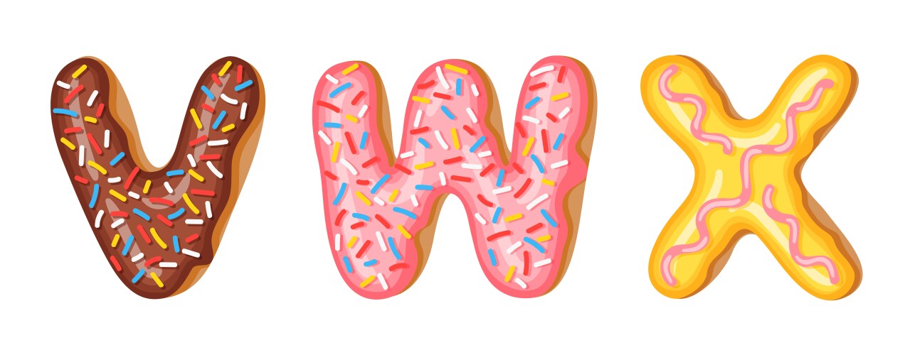 Donut icing upper latters - v w x font vector image