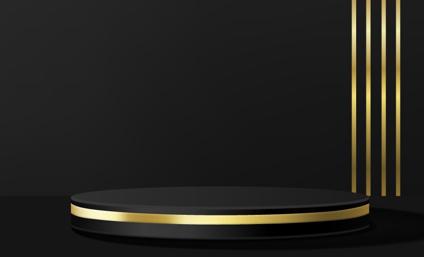 Luxury black podium with golden stripe detail vector image