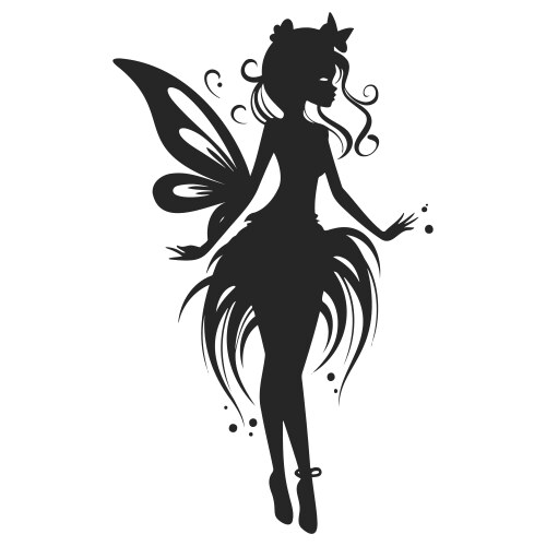 Beautiful fairy silhouette black and white vector image