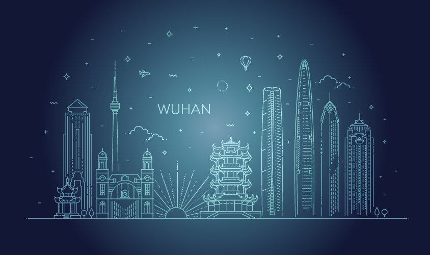 Outline wuhan china city skyline vector image