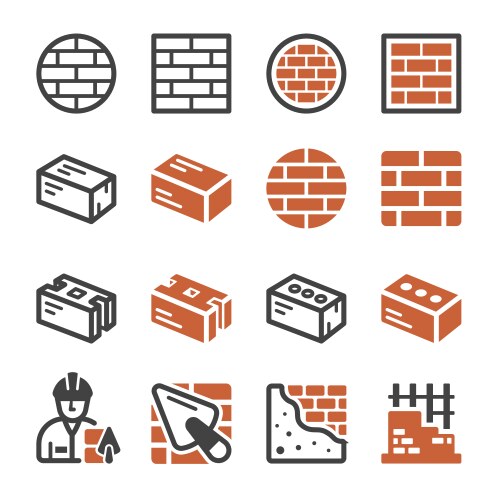 brick icon set vector image