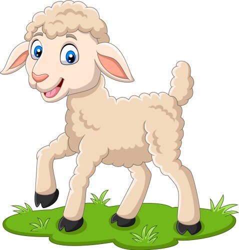 Cartoon happy lamb on grass vector image