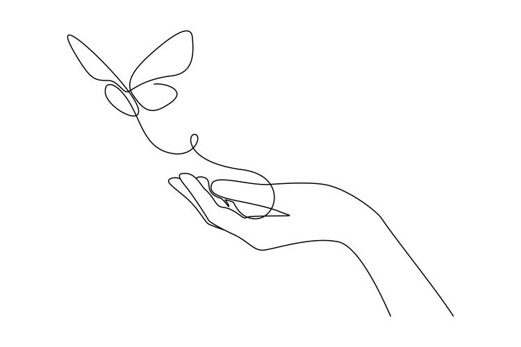 one continuous line drawing of hand holding vector image