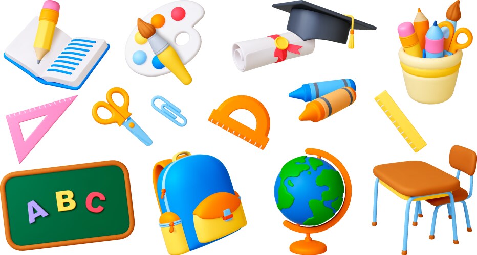 3d school supplies education lesson icons render vector image