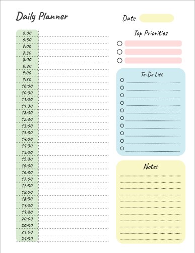 Daily planner printable template blank vector image