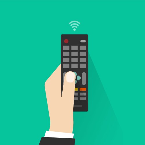 Hand holding remote control from tv vector image