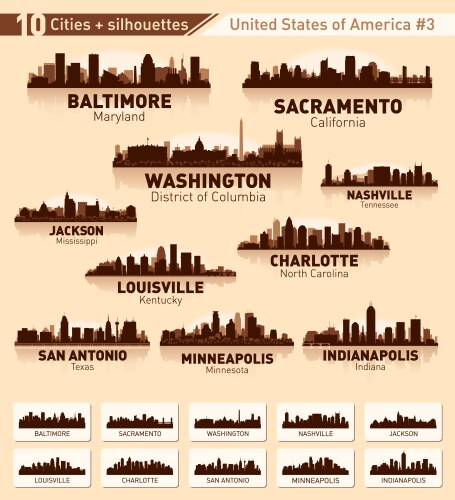 Skyline city set 10 cities of usa 3 vector image