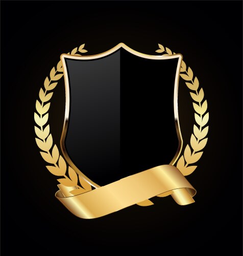 gold and black shield with laurels 06 vector image