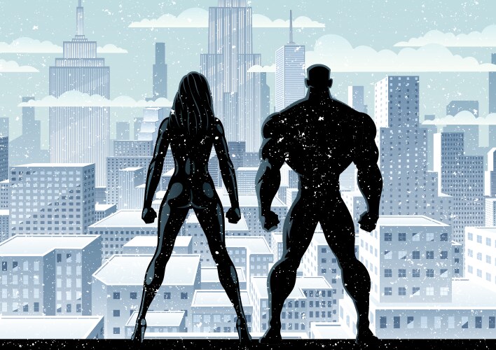 Superhero couple watch winter 2 vector image