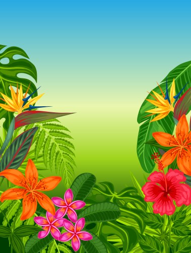 background with stylized tropical plants leaves vector image