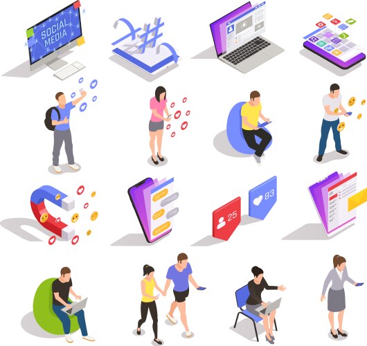 Social media isometric icons vector image