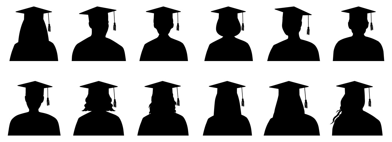 Graduate students in academic square cap set vector image