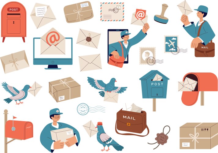 Post service mail pigeon postman items online vector image