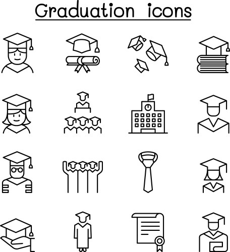 graduation and commencement icon set in thin line vector image