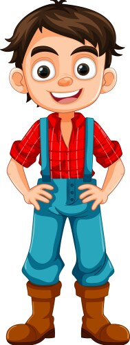 Happy smiley boy in farmer overalls vector image