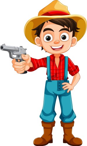 Young boy in country farmer attire with gun vector image