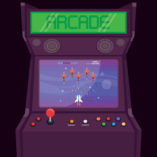 Retro videogame arcade machine card vector image