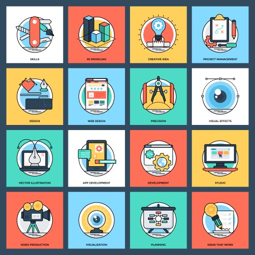 Set of design and development flat icons vector image