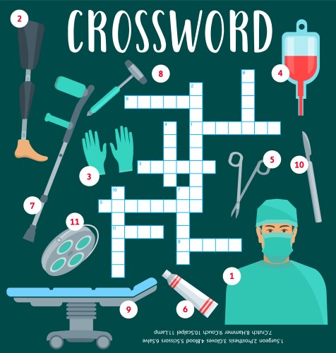 Surgeon and surgery medicine crossword worksheet vector image