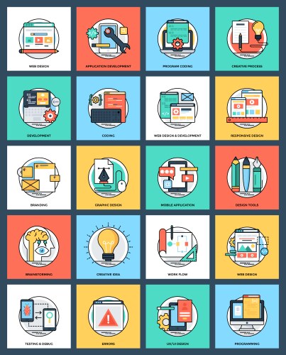 Bundle of design and development flat icon vector image