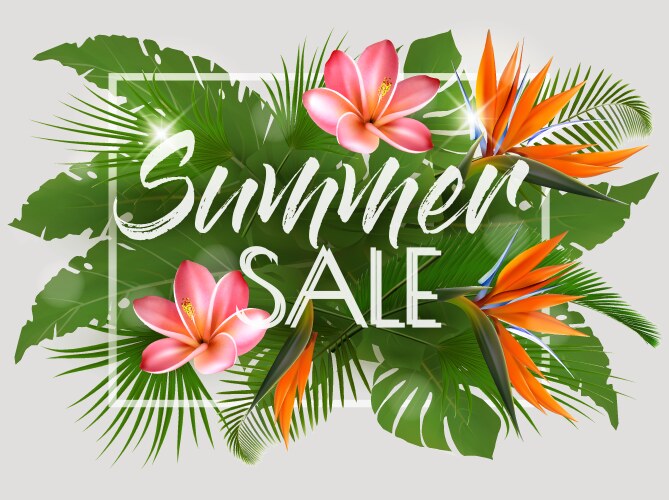 Hot summer sale background with exotic leaves vector image