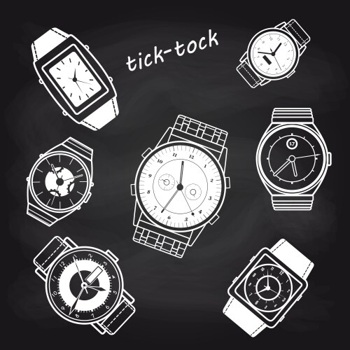 white watch icons on chalkboard vector image