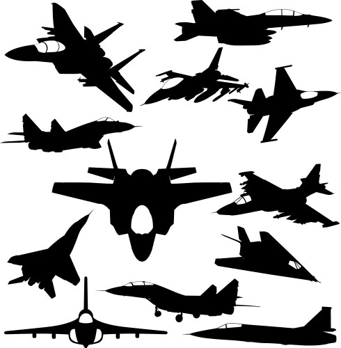 Military jet-fighter silhouettes vector image