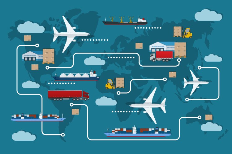 Global logistics network air cargo rail vector image