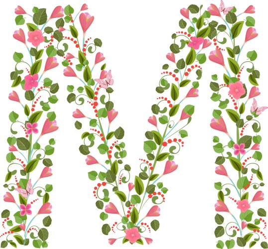 Floral font with spring pink flowers romantic vector image