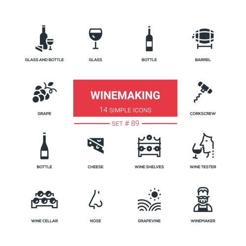 Winemaking - flat design style icons set vector image