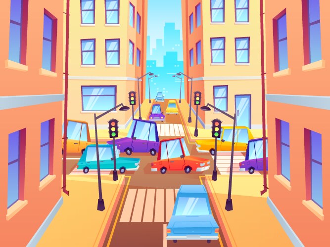 City crossroad with cars road traffic vector image